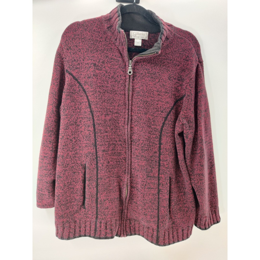 CJ Banks by Christopher & Banks Mens 3X Red Black Marled‎ Knit Full Zip Sweater